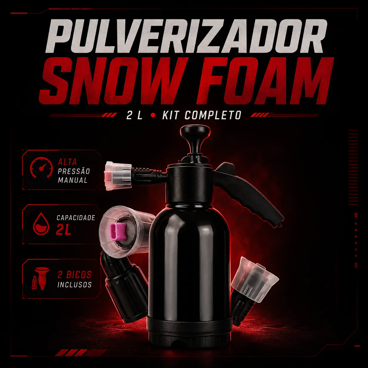Kit completo do pulverizador Snow Foam 2L com os bicos inclusos